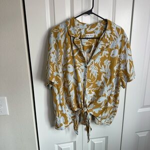 Ava & Viv Mustard and Blue Floral Button Down Shirt